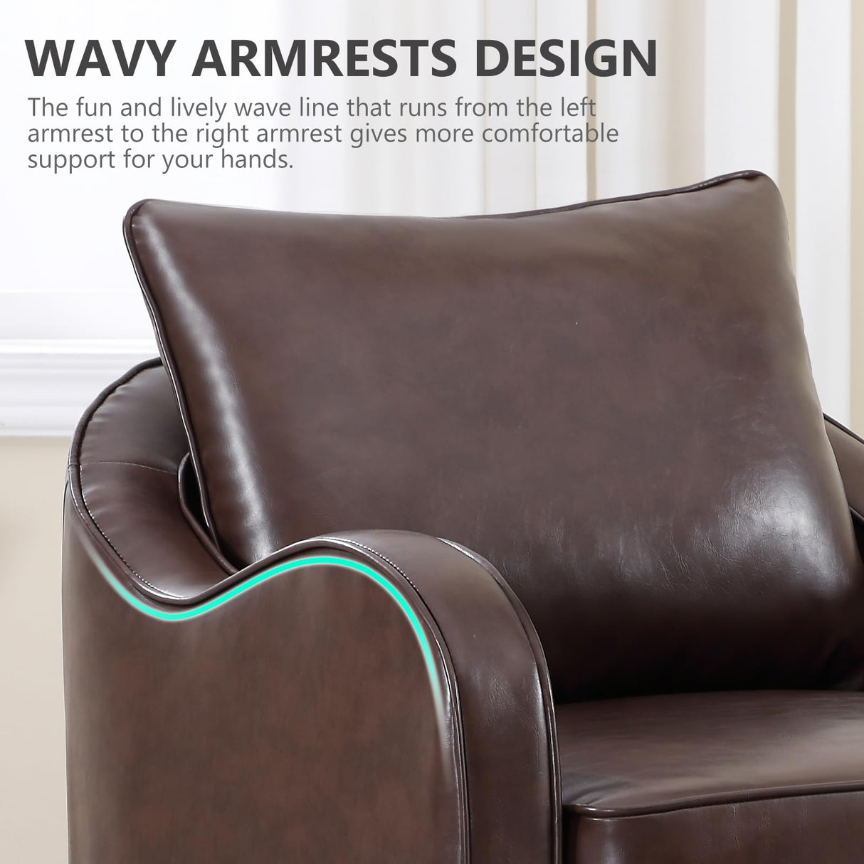 Simore Faux Leather Swivel Barrel Accent Chair Set of 2 for Living Room Bedroom, Comfy Modern Round Swivel Chair with Removable Pillow, Dark Brown Simore