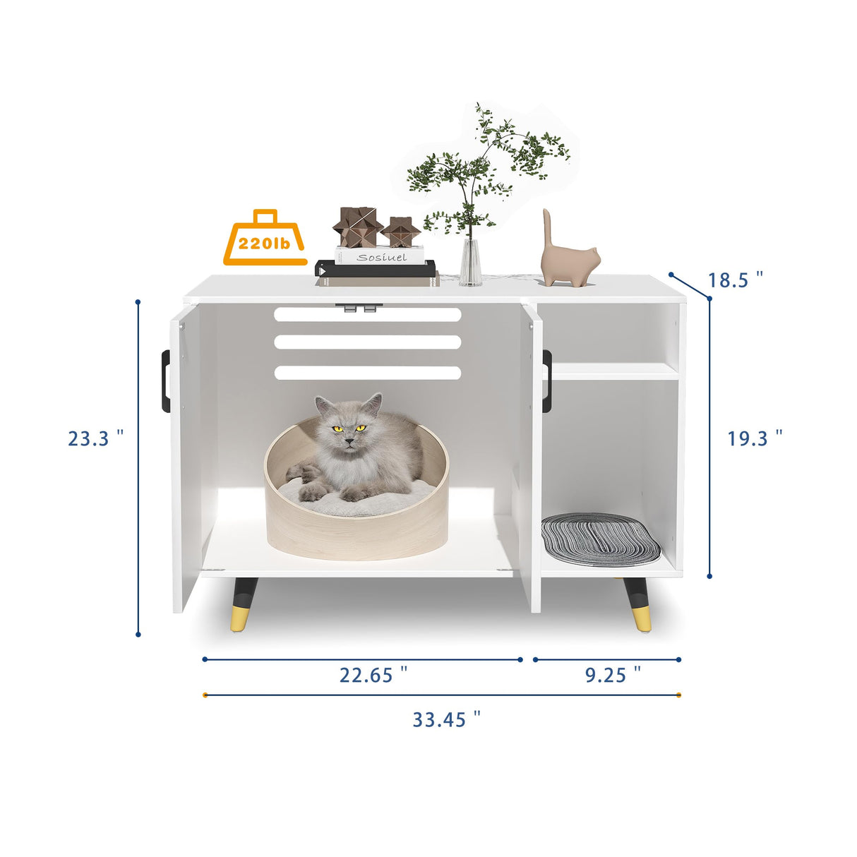 Sosiuel,Cat Litter Box Enclosure, Hidden Cat Litter Box Furniture,Enclosed Boxes, Fit Most of Litter Box,Pet House Side Coffee Table,Cat House,White and Black (White) Sosiuel
