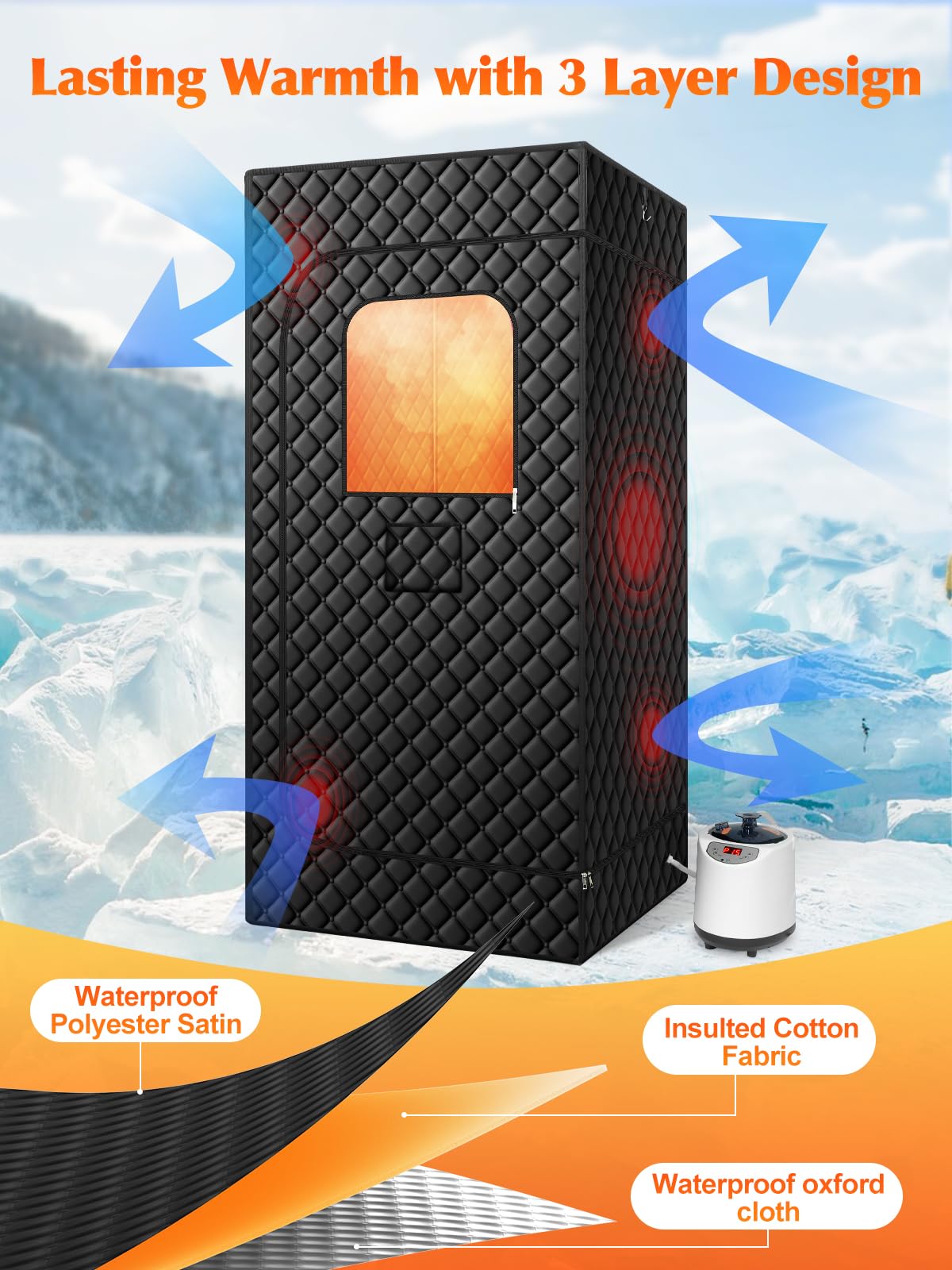 Portable Sauna Box for Home, Personal SPA Steam Sauna with 5 Min Fast Heating &15 Levels Heat, Warm Sauna Tent with 3L/1200W Steamer, Folding Chair, Remote Control for Body Relaxation, 32" x 32" x 71" PQH