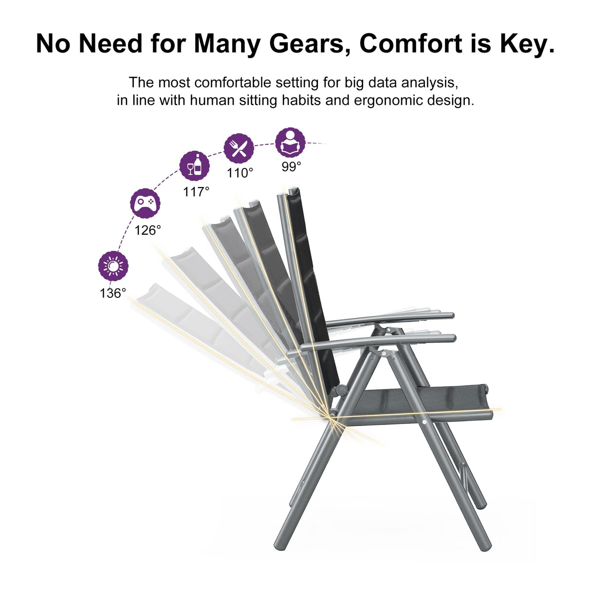 PURPLE LEAF 11 Pieces Outdoor Patio Dining Set with 10 Folding Portable Chairs and 1 Rectangle Aluminum Table, Foldable Adjustable High Back Reclining Chairs with Soft Cotton-Padded Seat, Black PURPLE LEAF