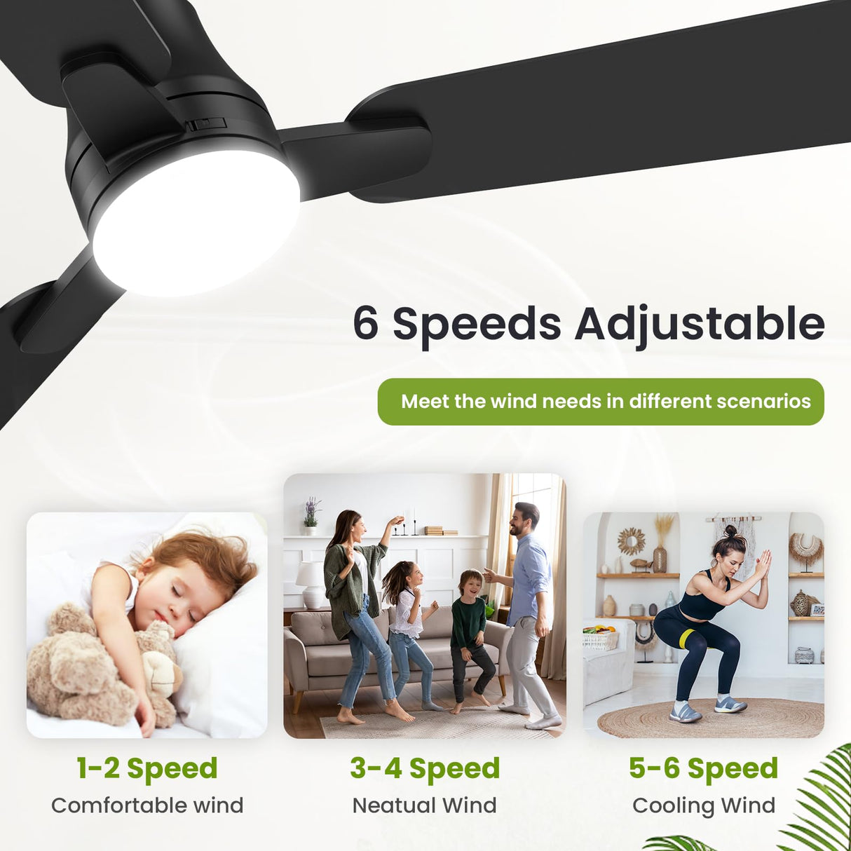 OSTIVE Ceiling Fans with Lights and Remote: 42 Inch Modern Black Ceiling Fan, Low Profile Flush Mount, Quiet Reversible DC Motor & 3CCT Dimmable LED for Bedroom Living Room Kitchen Indoor Outdoor OSTIVE