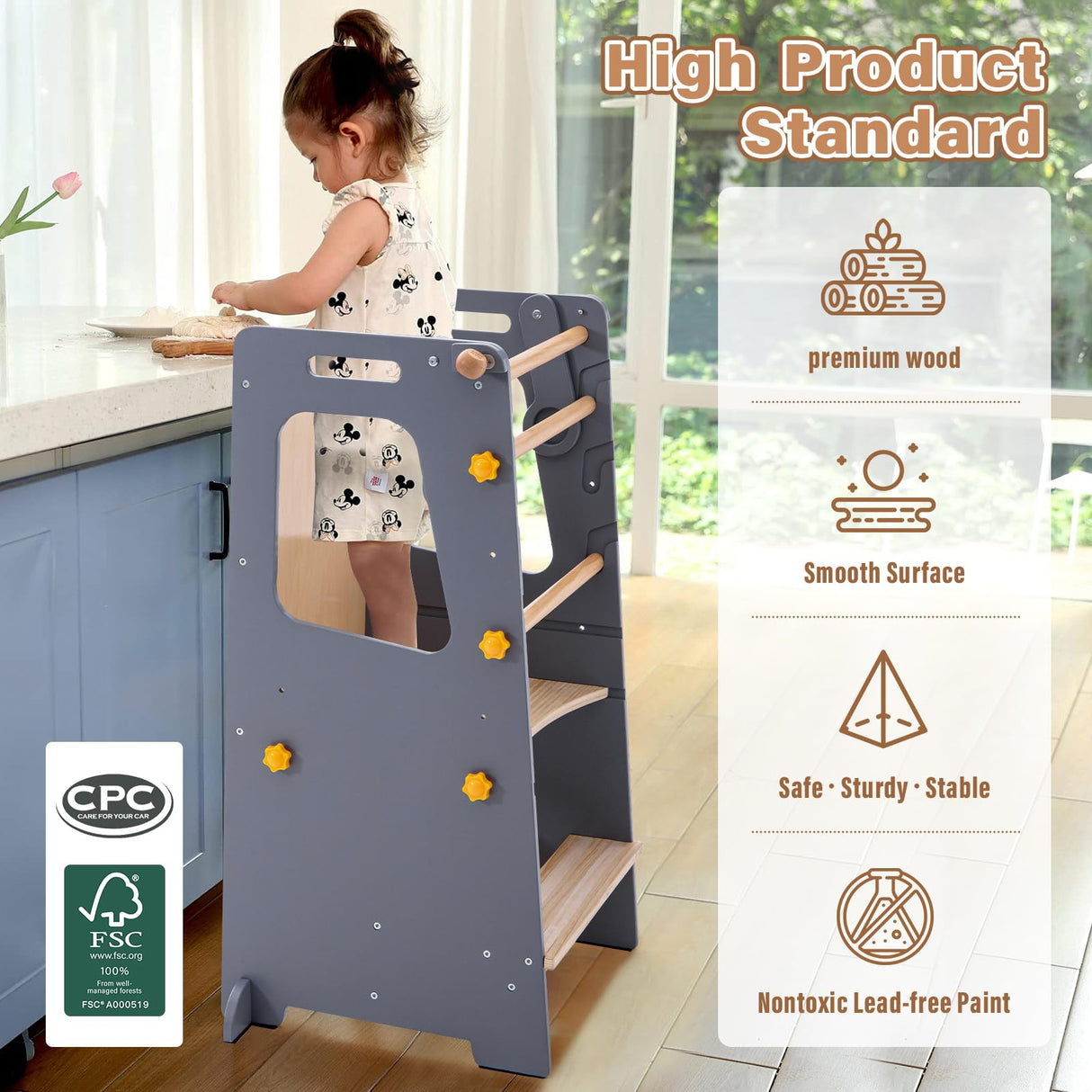 4 in 1 Toddler Kitchen Tower, Kids Kitchen Stool Helper, Standing Tower with Convertible Table and Chair, Toddler Step Stool with Adjustable-Height,Whiteboard and Safety Rail for Kitchen Aokkto