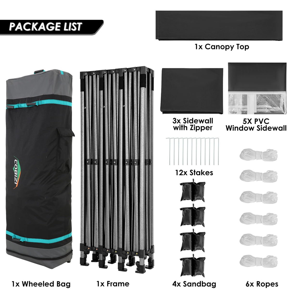 COBIZI 10x30 Heavy Duty Pop up Canopy with 8 sidewalls Stable Wedding Outdoor Tents for Parties Canopy Pop Up Party Tent UPF 50+ Waterproof Commercial Gazebo with Roller Bag, Black(Windproof Upgraded) COBIZI