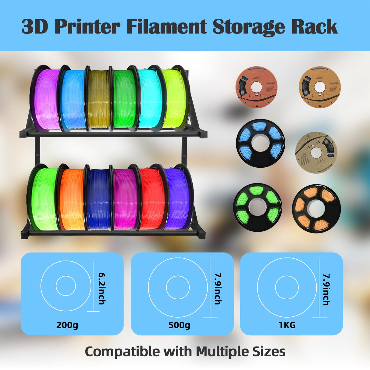 3D Printer Filament Storage Rack - Filament Spool Heavy Duty Wall Bracket Filament Storage Shelves for 3D Printer Rolling Filaments ABS/PLA/TPU/Nylon Accessories Holders (Shelf Only) JAYOBGO