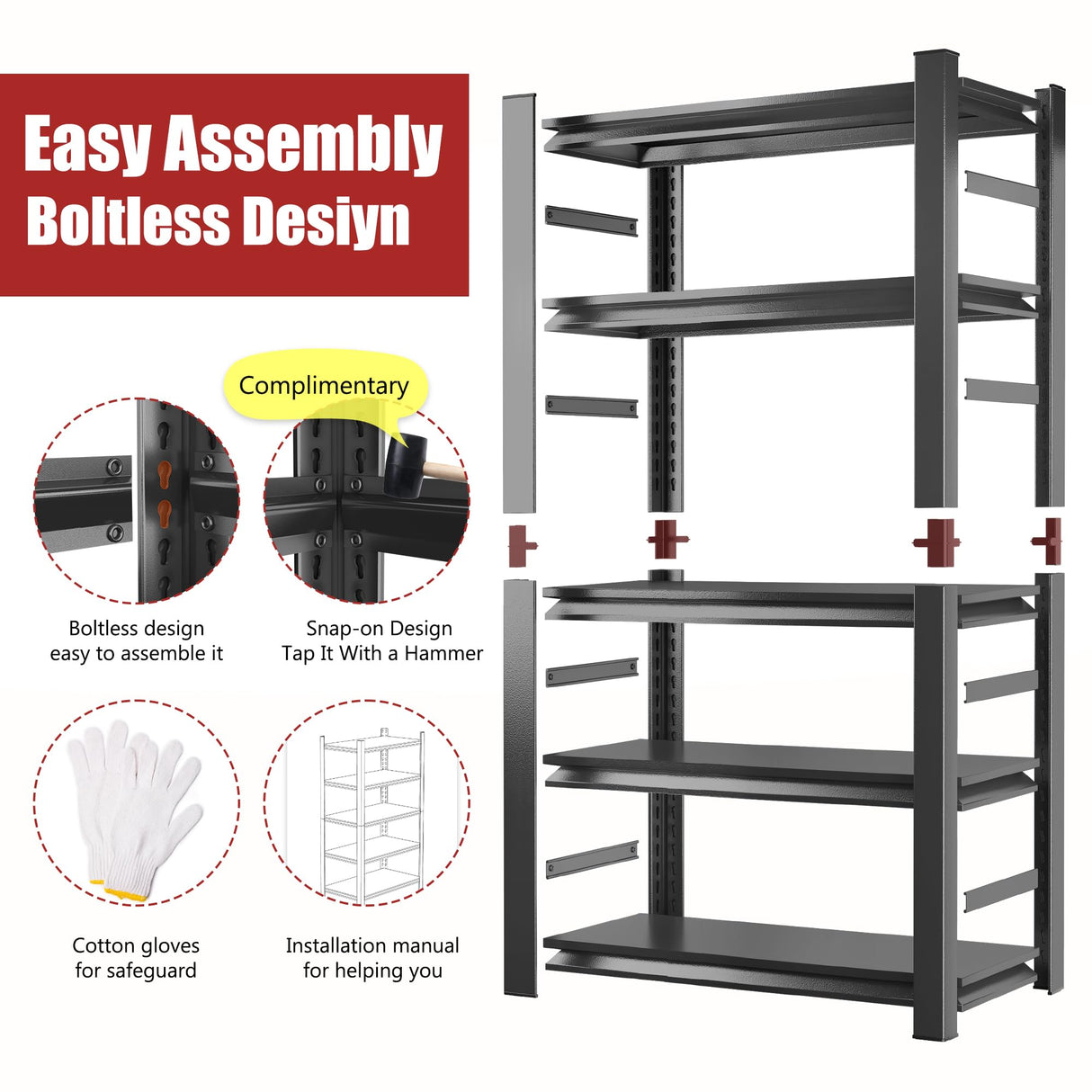 Hymnxemo 47.2" W Garage Shelving Heavy Duty Storage Shelves 5 Tier Adjustable Heavy Duty Shelving 4000LBS Metal Shelves for Garage Storage Rack Utility Rack Industrial Shelf 72" H x 47.2" W x 23.6" D Hymnxemo