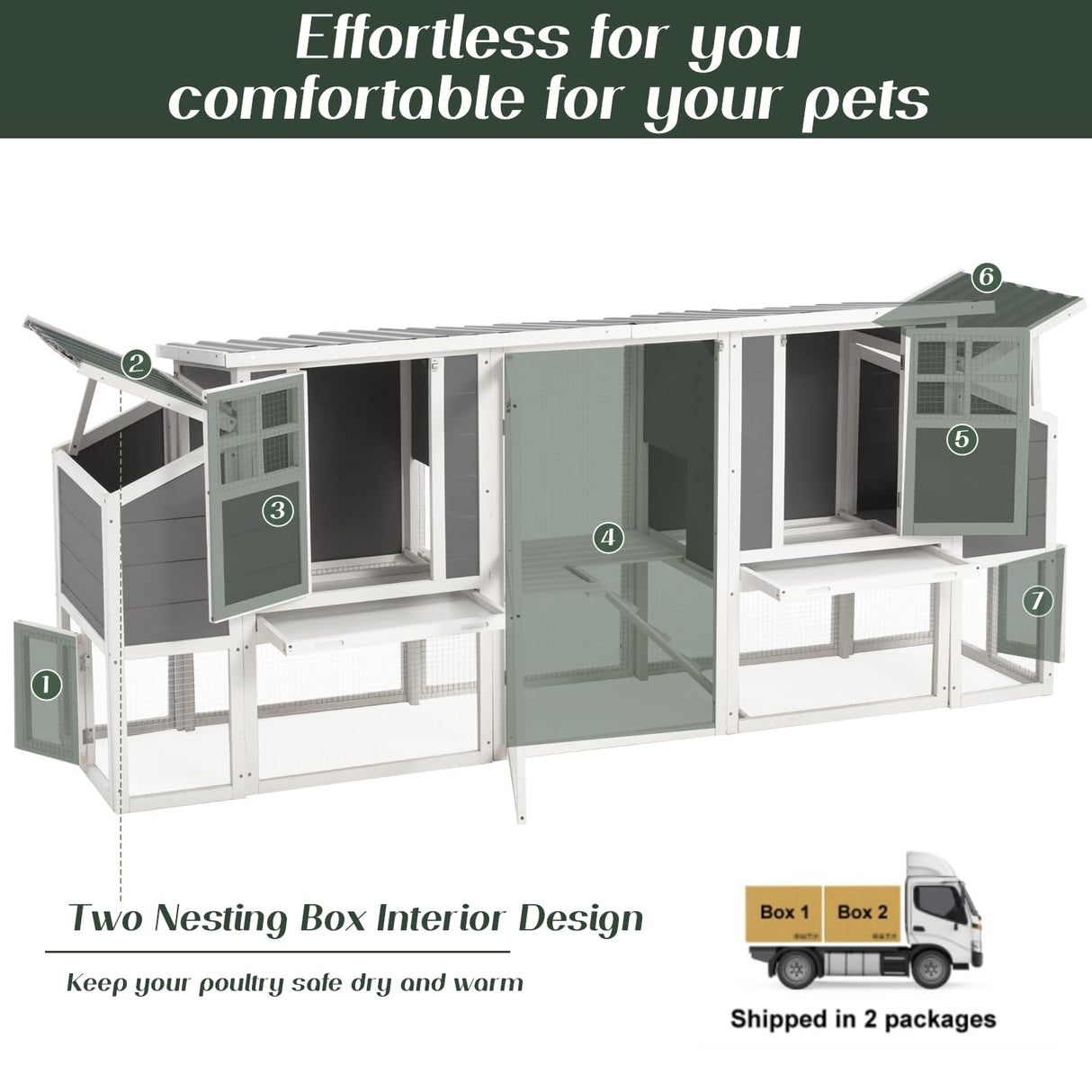 AECOJOY 98'' Extra Large Chicken Coop with Run, Wood Chicken House for 6-8 Chickens with 4 Nesting Boxes & Pull-Out Tray, Outdoor Hen Fence Poultry Pet Cage for Backyard AECOJOY