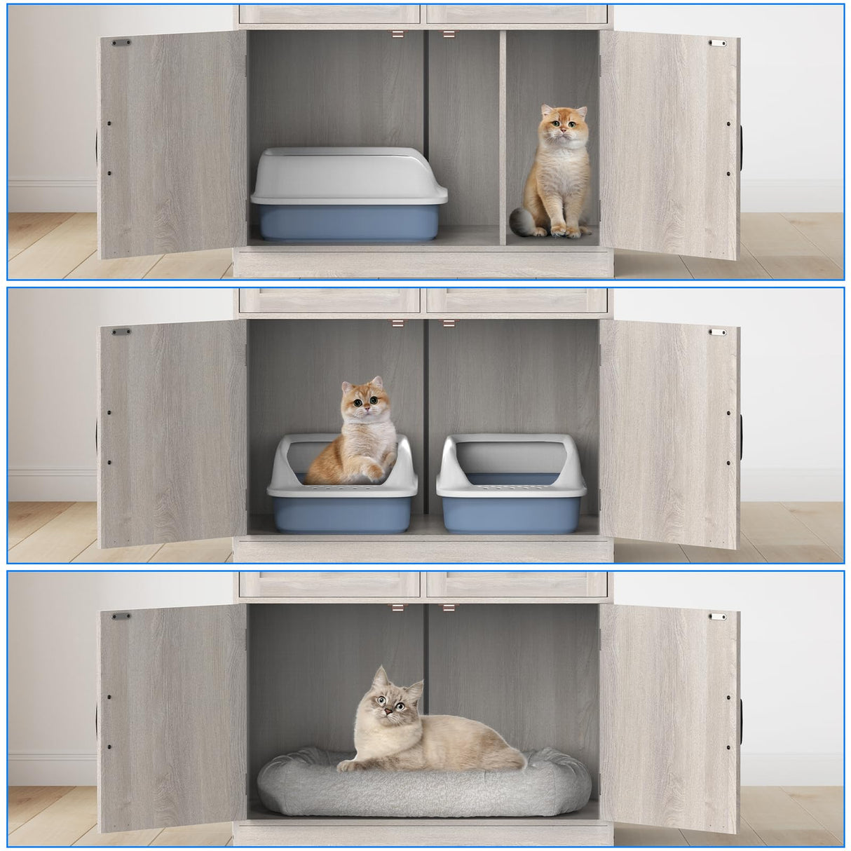 Cat Litter Box Enclosure Furniture Ultra-Large Wooden Hidden Litter Box,2-Door Storage Cabinet, 2 Drawers, 1 Air Vents,Litter Box Furniture Fit Most of Litter Box. SANXUO