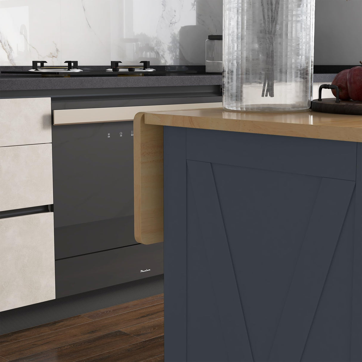 HOMCOM Rolling Kitchen Island with Drop Leaf Wood Breakfast Bar, Farmhouse Kitchen Cart with 2 Drawers, Adjustable Shelves for Dining Room, Dark Gray HOMCOM