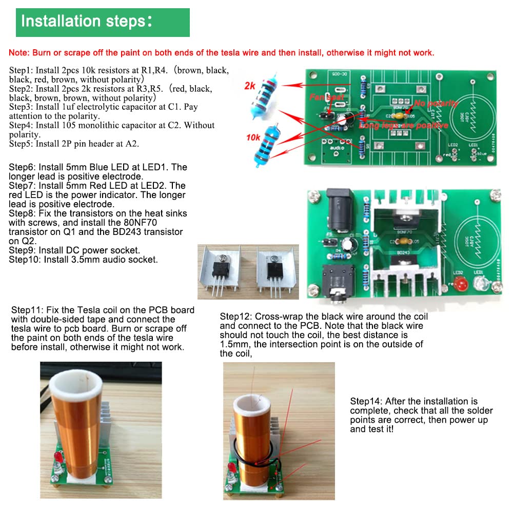 ISolderStore DIY Mini Tesla Coil Kit 15W Electronic DIY Kits Mini Music Tesla Coil Plasma Speaker Soldering Practice Kit DIY Soldering Project for Teens Kids Adults Thanksgiving Xmas Gift ISolderStore