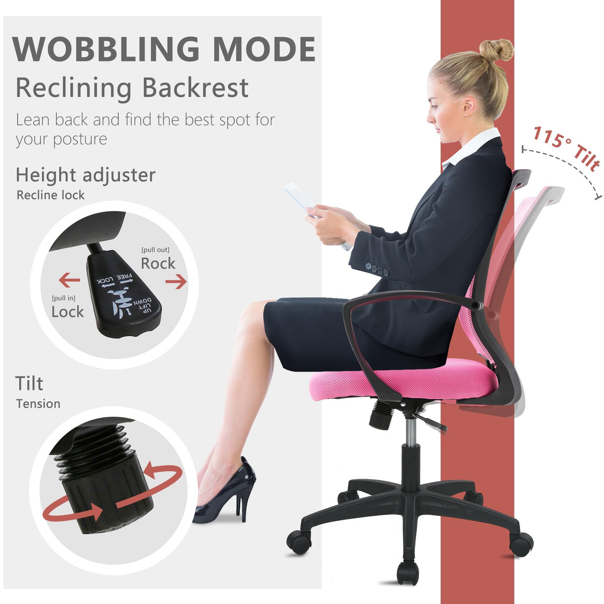 PayLessHere Office Computer Gaming Chair Ergonomic Mesh Desk Chair Adjustable Video Game Chairs with 360 Degrees Swivel Wheels Armrest Lumbar Support for Home Office,Pink PayLessHere