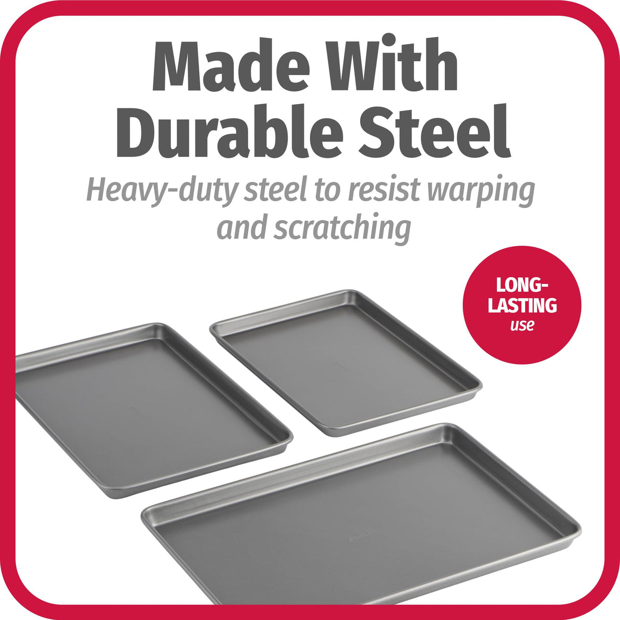 GoodCook Everyday Nonstick Carbon Steel Baking Sheet Set, 3 Pack – Small 13” x 9”, Medium 15” x 10”, Large 17” x 11” – Carbon Steel Cooking Pans, Cookie Sheet Bakeware Set GoodCook