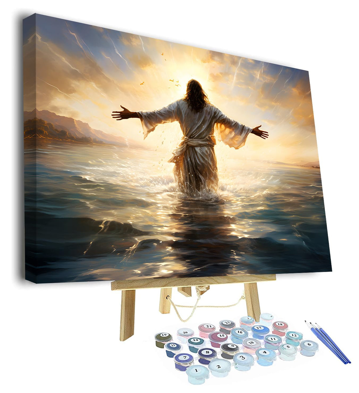 TUMOVO Paint by Numbers Kit for Adults Jesus Christ Walking on Water DIY Paint by Numbers for Adults Calming The Storm Oil Painting with Brushes Art Crafts Framed 16x20 in TUMOVO