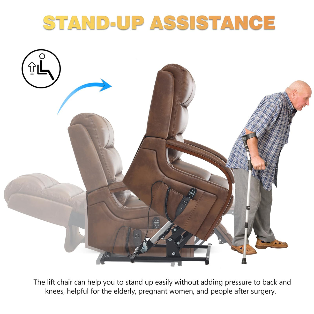 Dual Motor Power Lift Recliner Chair, Lift Chair with Massage and Heat for Elderly, Lay Flat Recliner, Standing Assistance, Infinite Position Reclining, Living Room Chair, Faux Leather, Brown Trustyue