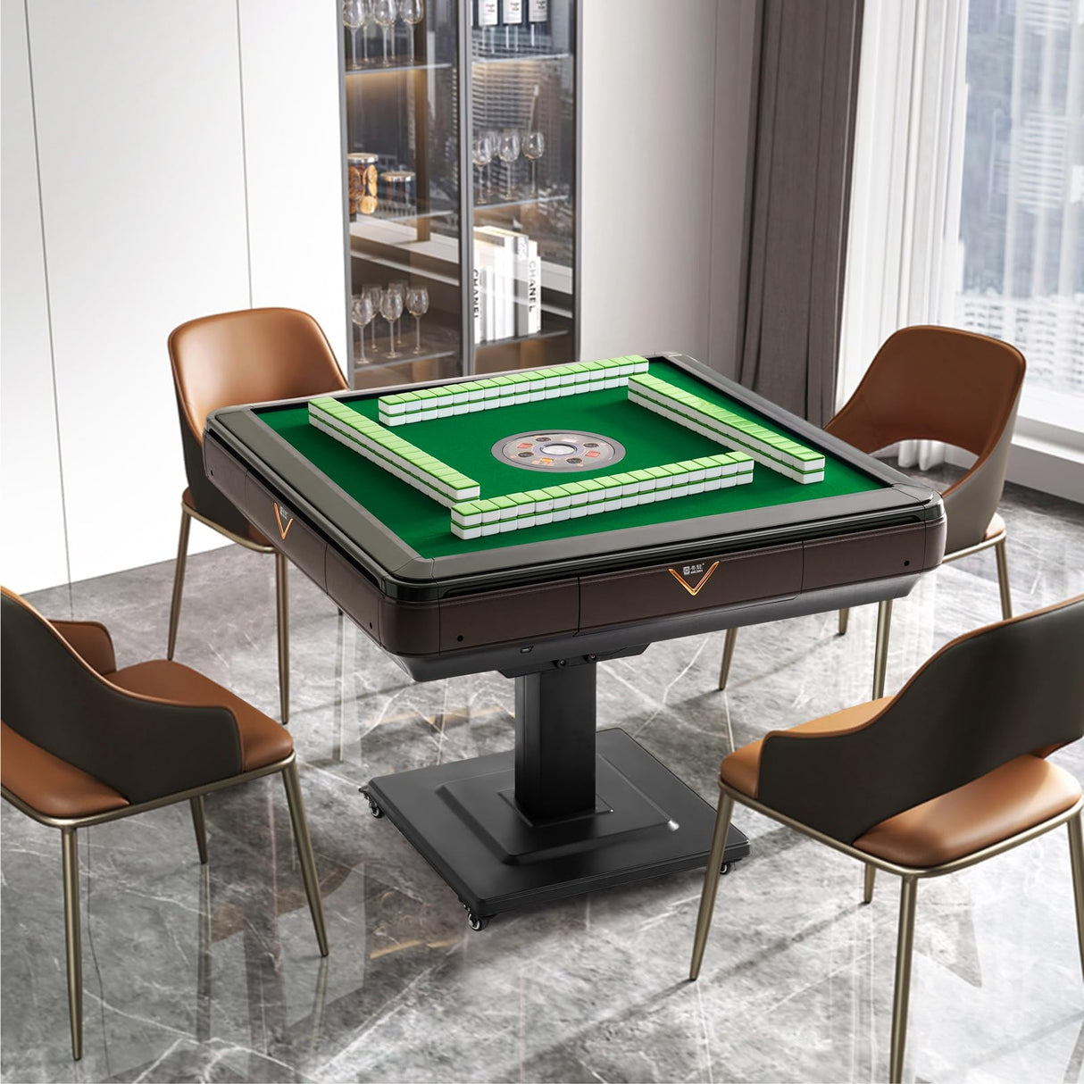 KIMOHOME Automatic Mahjong Table Foldable 44mm Tiles with Wheel with 2 Sets of Numbered Tiles (Blue & Green) Suitable for 152 Tiles Chinese, Filipino and American Style Mah Jong KIMOHOME