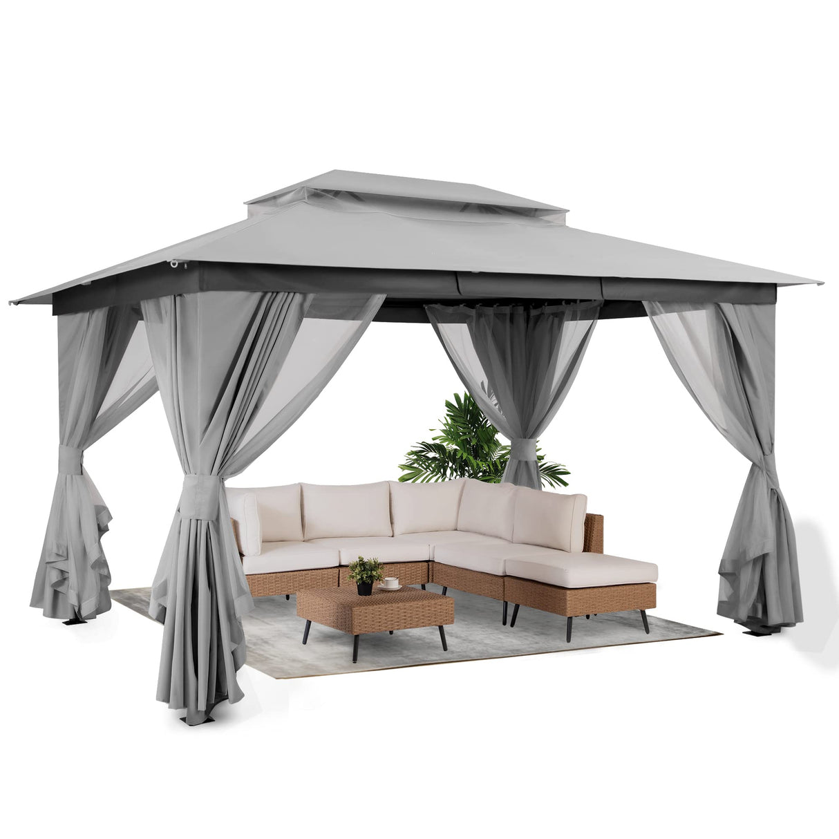 LAUSAINT HOME Outdoor Patio Gazebo 10'x13' with Expansion Bolts, Heavy Duty Party Tent & Shelter with Double Roofs, Mosquito Nettings and Privacy Screens for Backyard, Garden, Lawn, Smoke Grey LAUSAINT HOME