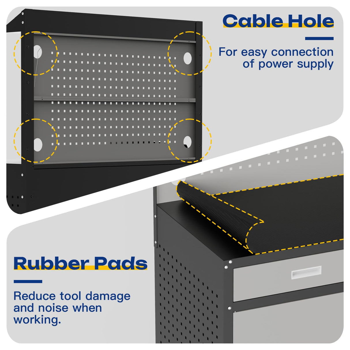 Eltean 65" Heavy Duty Work Bench with Storage, 2000 LB Capacity Garage Work Table with Adjustable LED Lighting、Lockable Cabinet、Drawers & Pegboard ,Work Benches for Garage、Workshop, Basement Eltean