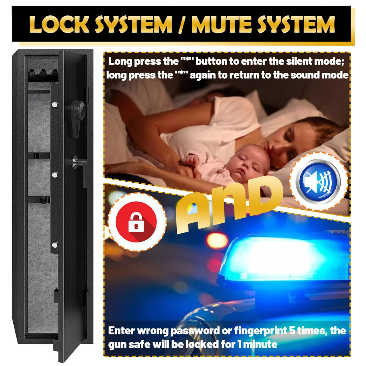 KAER 4-5 Gun Safes for Home Rifle and Pistols,Gun Safes,Shotgun Rifle Safe,Gun Safes for Rifle and Shotguns,Long Gun Cabinets with Fingerprint/Digital Keypad/Removable Shelf for Rifles Safes KAER