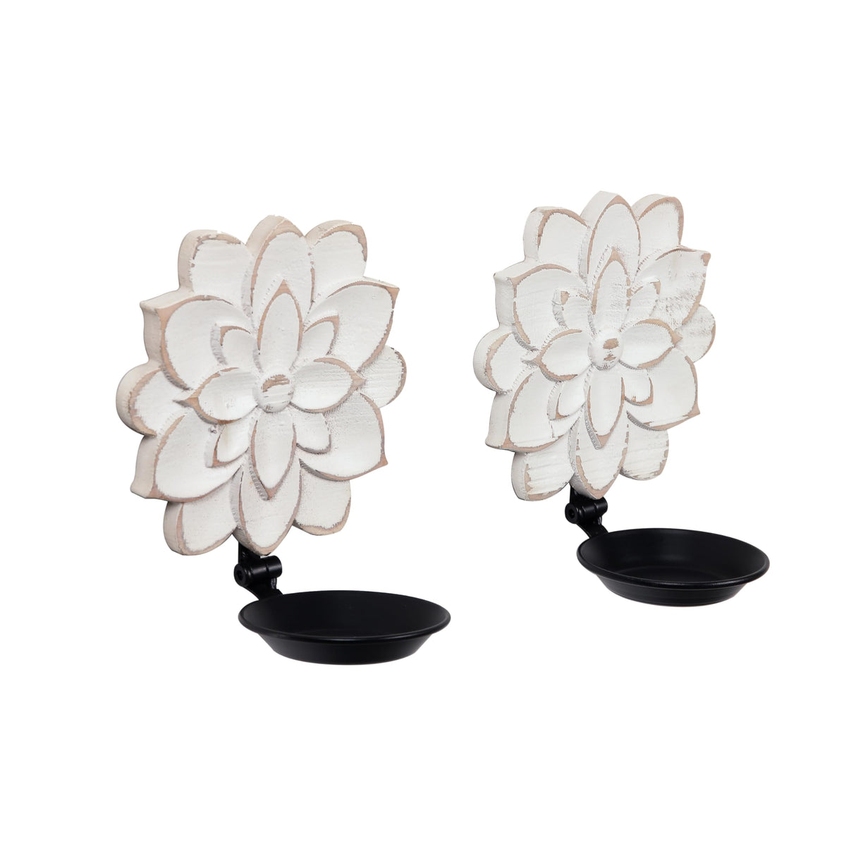 Candle Wall Sconces Set of Two Farmhouse, Handcarved Wall Candle Holders Decorative, Flower Pattern Wall Candle Sconce Wood, Distressed Finish Rustic Candle Holder Wall Decor for Living Room, Hallway SOFE