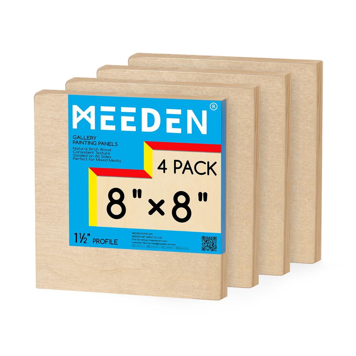 MEEDEN Unfinished Wood Canvas Board: 1-1/2" Deep 8x8” Wooden Canvas Panel Pack of 4 - Blank Cradled Wood Art Board for Painting MEEDEN
