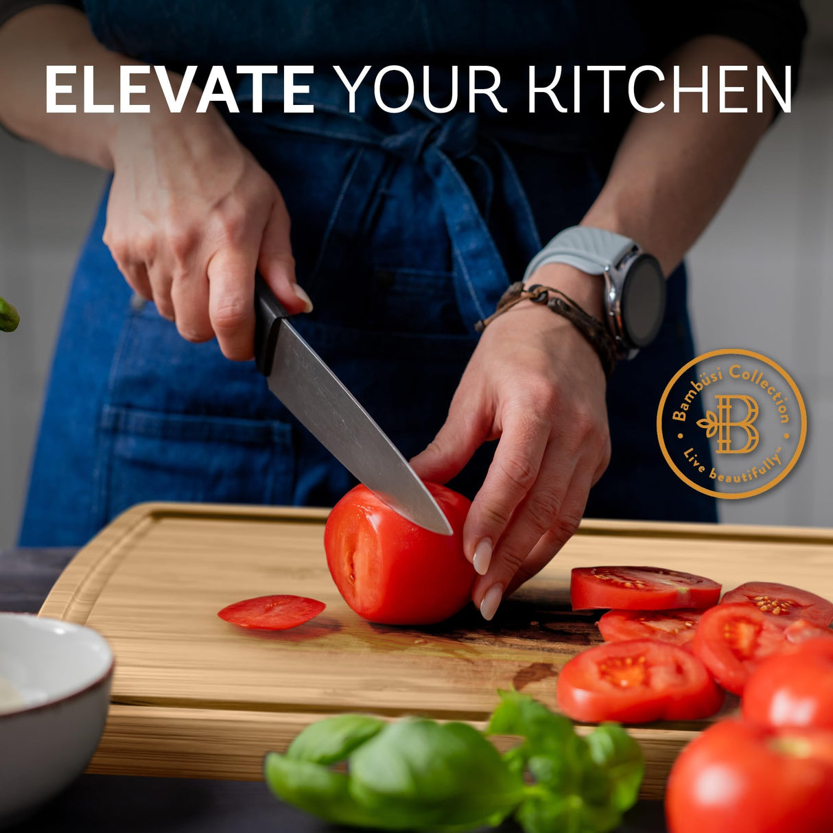 Wood Cutting Board - 3 Piece Bamboo Cutting Board Set, Wooden Cutting Boards for Kitchen with Deep Juice Groove, Side Handles - Wood Chopping Boards for Meal Prep, Meat, Vegetables, and Charcuterie Bambüsi