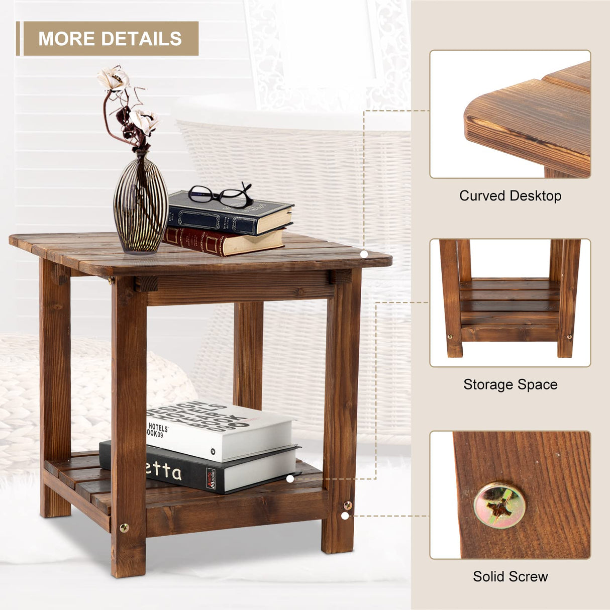 3 PCS Rocking Bistro Set - Outdoor Wood Rocking Chairs with The Coffee Table Rustic Porch Rocker Chair for Deck, Garden, Backyard, Porch Garturects