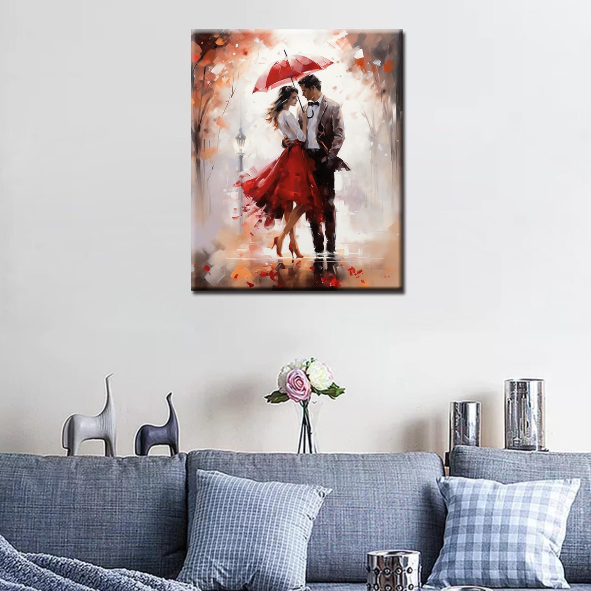 Tucocoo Romantic Couple Paint by Numbers Kits 16x20 inch Canvas DIY Digital Oil Painting for Adults with Brushes and Acrylic Pigment - Lover Red Umbrella Picture for Home Decor Gift (Without Frame) Tucocoo