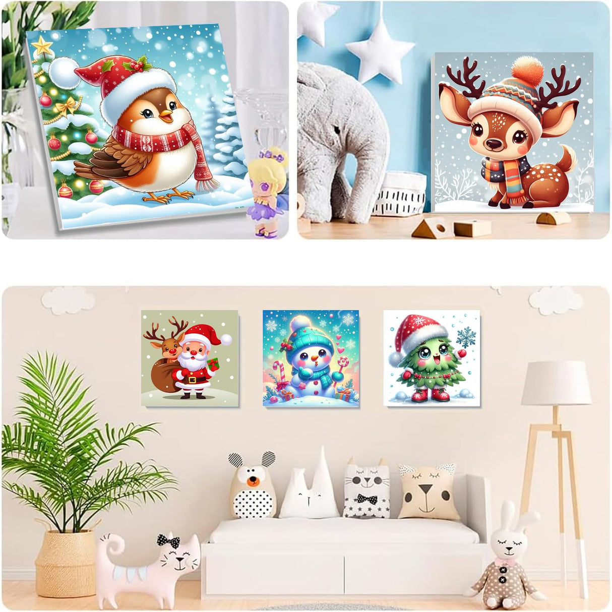 6 Pack Christmas Framed Paint by Numbers for Adults, Easy Acrylic Cartoon Painting by Number Kits on Canvas, Christmas Painting by Numbers Kits, Adults' Paint-by-Number Kits for Home Wall Decor 8x8in SYDYLH
