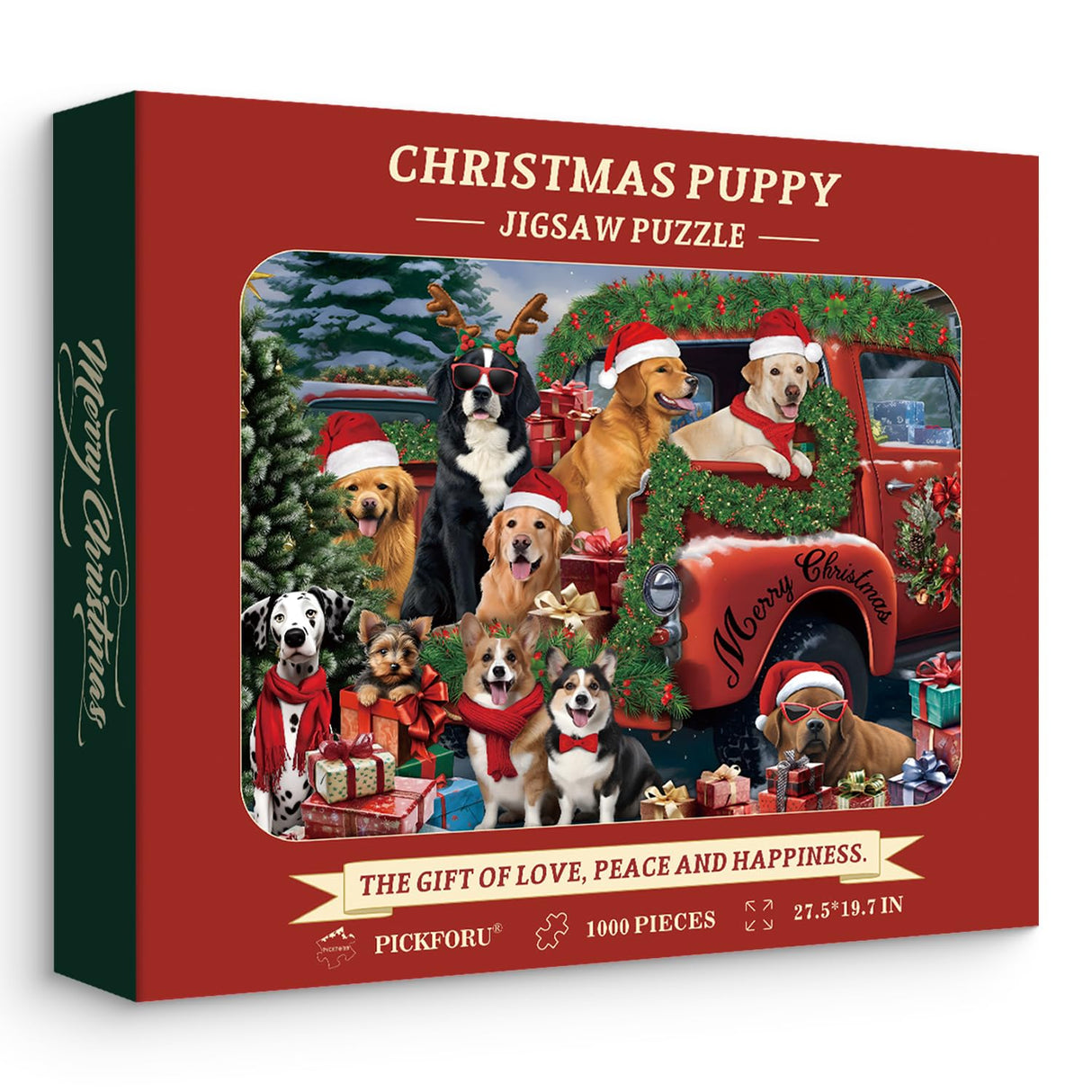 PICKFORU Christmas Dog Puzzles for Adults 1000 Pieces, Difficult Christmas Scene Animal Puzzle, Funny Puppy Jigsaw Puzzle as Home Wall Art Decor PICKFORU