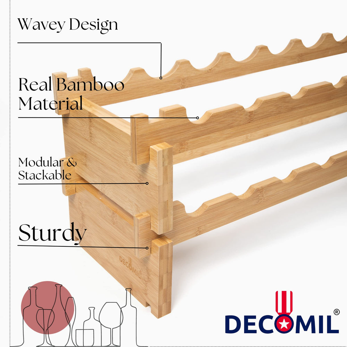 DECOMIL - 18 Bottle Wine Rack | Wine Rack Stand | Modular and Stackable | Wine Bottle Organizer for Countertop (9 Bottle) DECOMIL