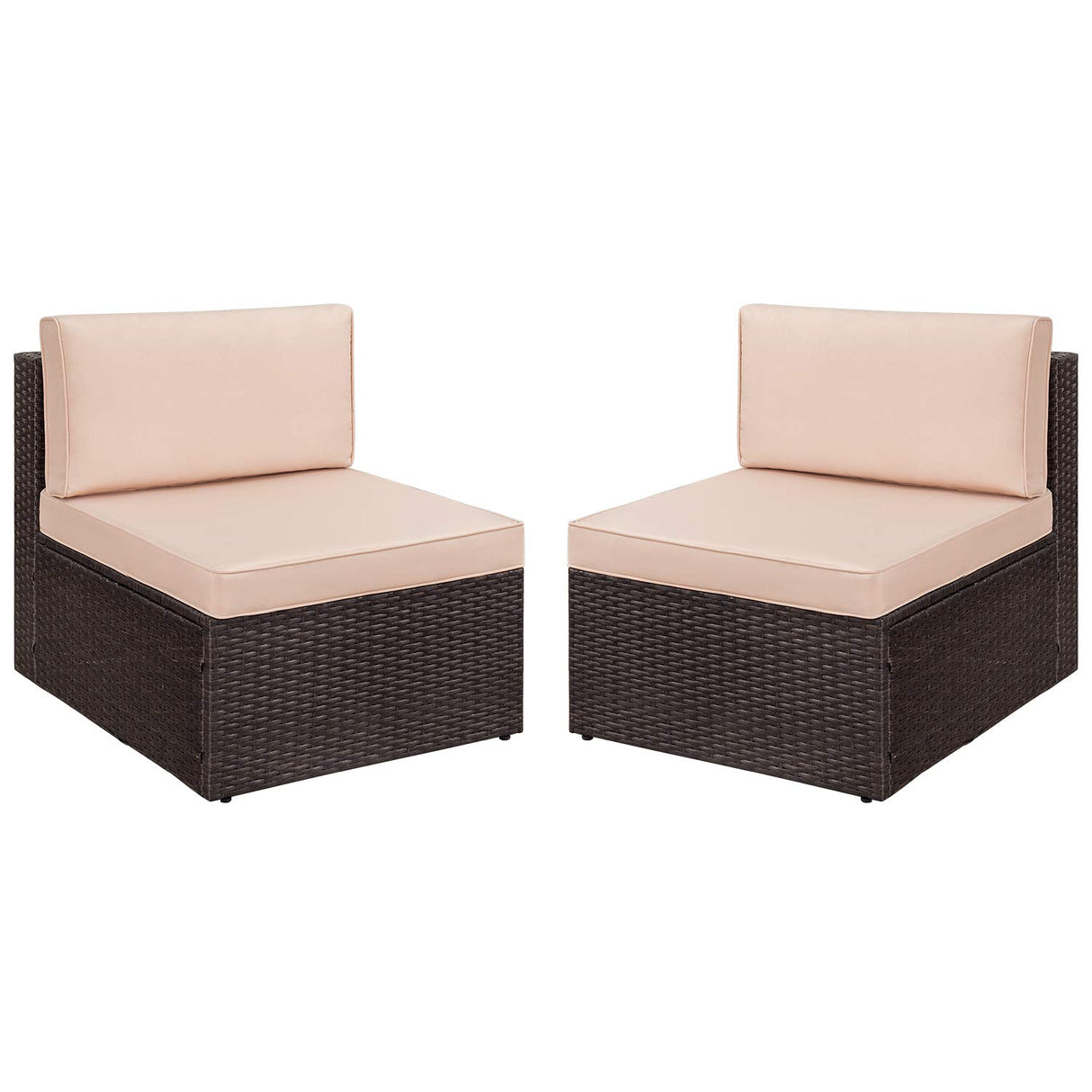 Devoko 2 Pieces Patio Furniture Sets All-Weather Outdoor Sectional Armless Sofa (Beige) Devoko