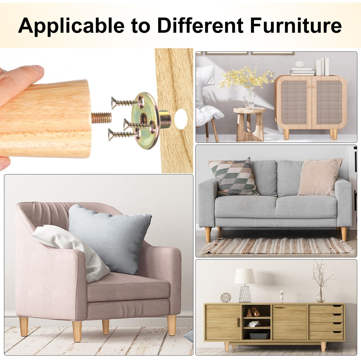 Maitys 4 Inch Round Solid Furniture Legs Furniture Wooden Replacement Feet Chair Dresser Couch Legs Table Cabinet Sofa Legs Footstool DIY Projects for Home (Wood,24 Pcs) Maitys