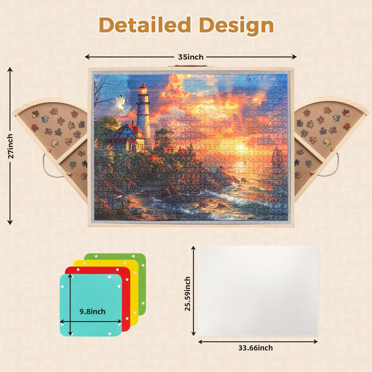 2 in 1 Rotating Tilting Puzzle Board with Drawers, 1500 Piece Jigsaw Puzzle Board with Protective Cover 4 Wheels 4 Sorting Trays, Puzzle Table for Puzzle Lovers, 35 X 27 Inch Lafati