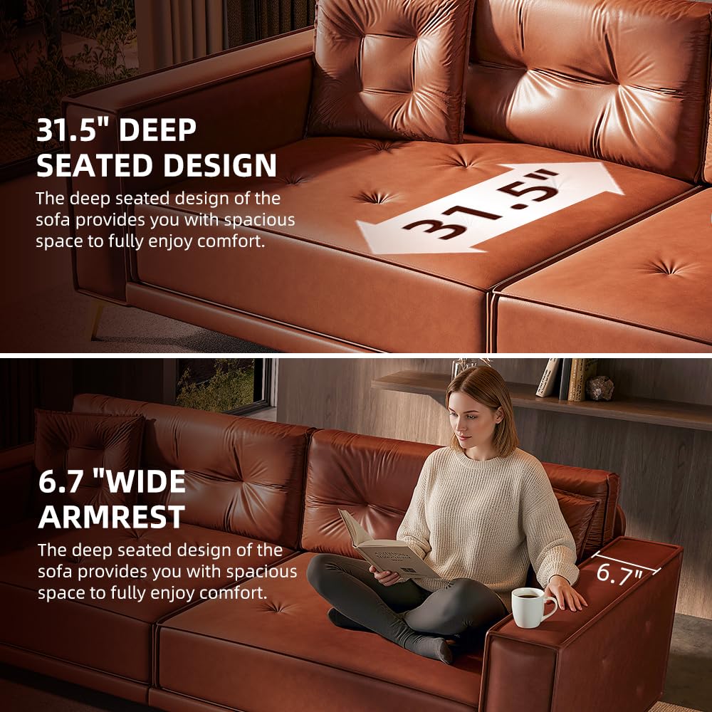 Skipity Sigmo 92" King Pull Out Sofa Bed, PU Leather Convertible Sleeper Couch with Tufted Design, Oversized 4-Seater Modern Mid Century Sectional Couch for Living Room, Small Spaces, Light Brown Skipity Sigmo