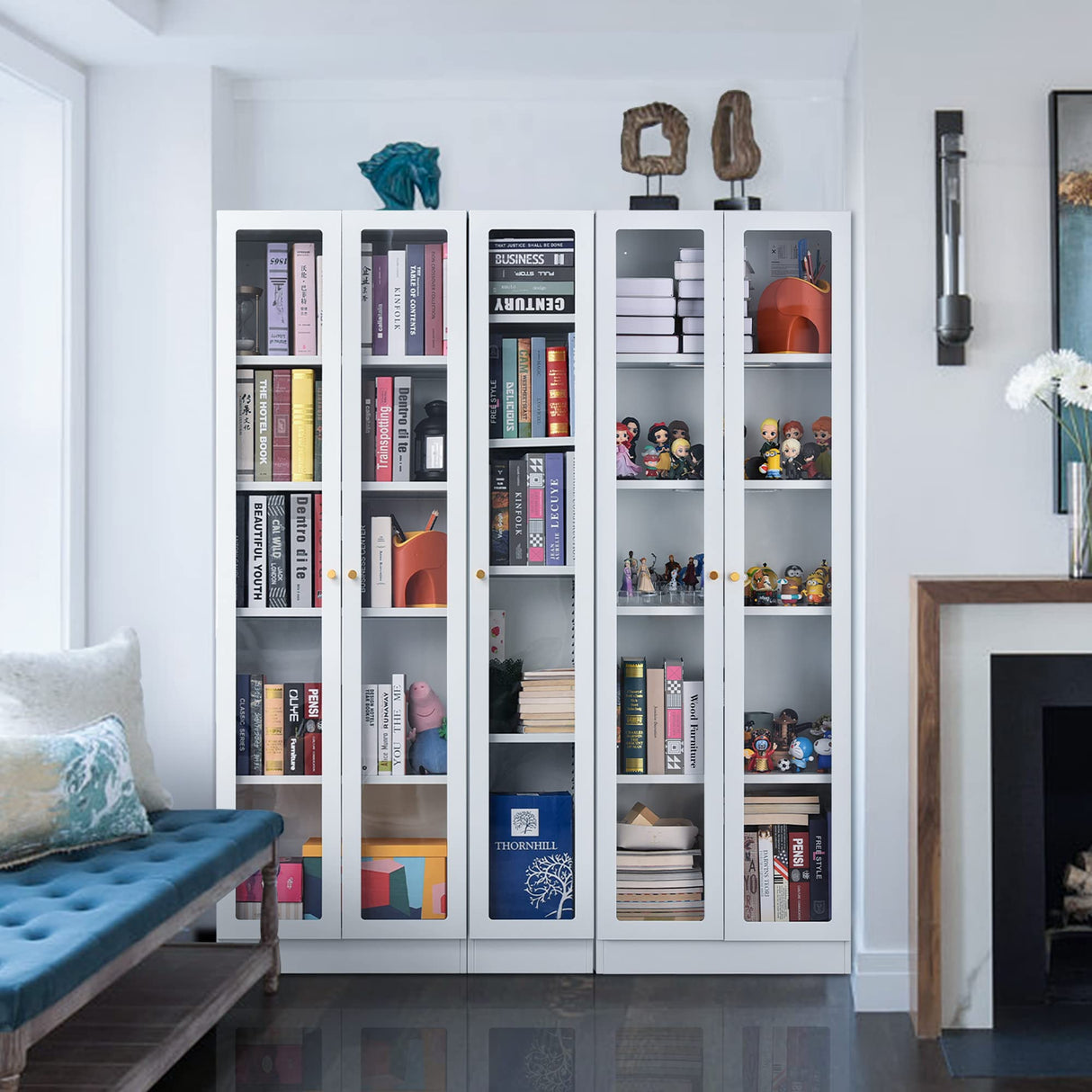 IRONMIX Modern Display Cabinet with Doors, Metal Curio Display Cabinet with Adjustable Shelves, 70.87" H China Cabinet, White Book Shelf with Storage Cabinet for Home Office Living Room IRONMIX