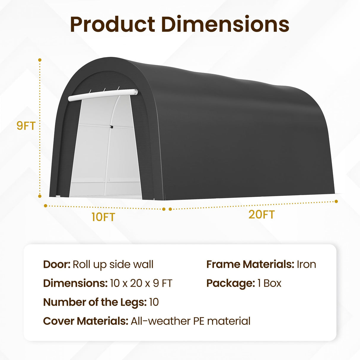 FansaFurn Carport, 10X20 Ft Round Portable Garage, Steel Heavy Duty Carport with Ground Stakes, Tensioner and 2 Roll Up Windows PE Fabric Car Port, Garage, Storage Shed, Tent for Storage, SUV FansaFurn