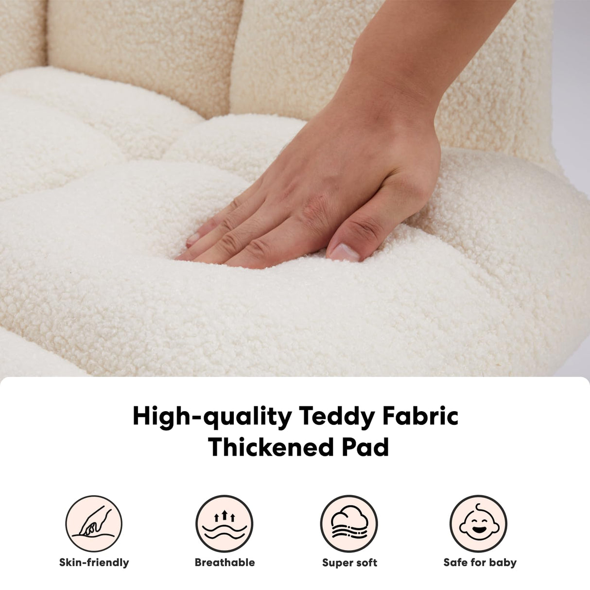 Simple Deluxe Nursery Rocking Chairs, Teddy Upholstered Glider Recliner Rocking Chair with High Backrest Armchair, Comfy Reading Small Accent Side Chair for Nursing, Living Room, Bedroom, White Simple Deluxe