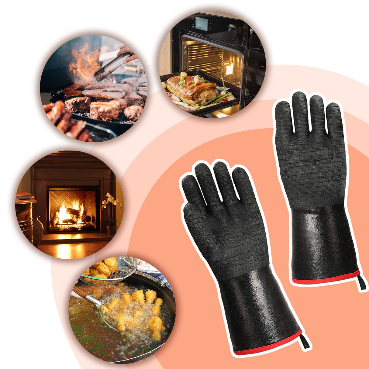 Schwer Grill BBQ Gloves 932℉ Heat Resistant Cooking Barbecue Gloves Waterproof Grilling Gloves for Turkey Fryer, Baking, Oven, Oil Resistant Neoprene Coating with Long Sleeve Schwer