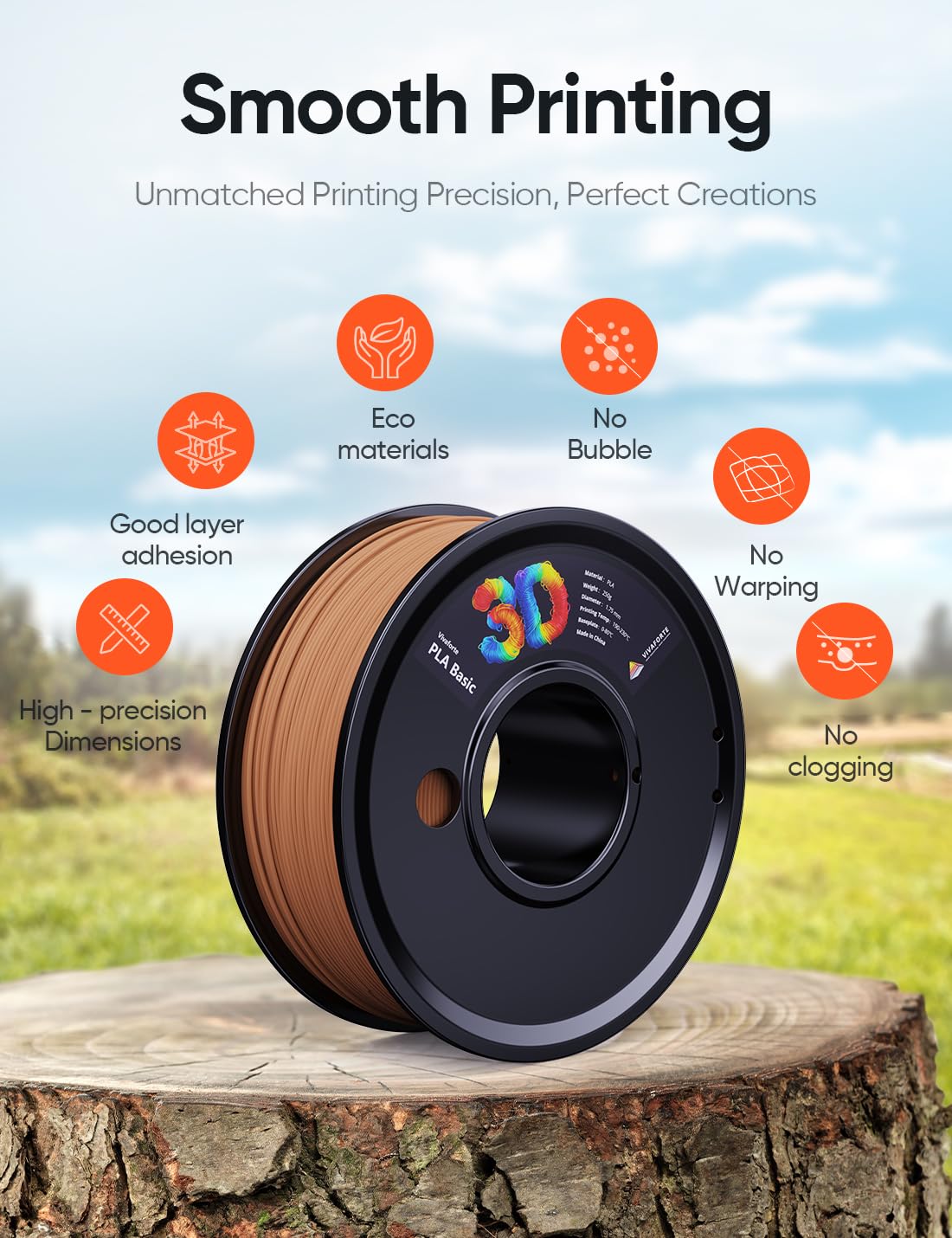 Vivaforte 3D Printer Filament Bundle,Wood PLA Filament Bundle,Wood Filament PLA,PLA Filament 1.75mm,3D Filament,3D Printer Accessories,pla Wood,Fit Most FDM 3D Printers,250g X 4 Pack vivaforte