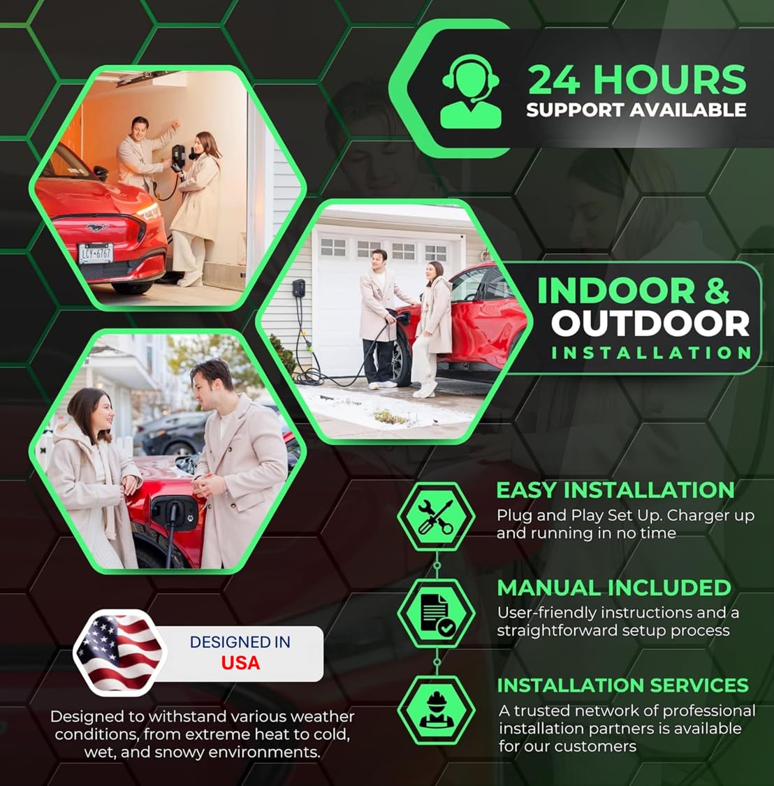 MACH 1: Fast 48 Amp Level 2 EV Charger, Wall-Mount Electric Vehicle Charging Station, 200-240V Hardwire or NEMA 14-50. J1772 car Connector & Tesla NACS, Indoor/Outdoor, 30ft Cable evse Adapter ApexCharger