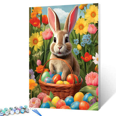 Aihonmin Easter Bunny Paint by Number DIY Acrylic Painting Paint by Number Kit for Kids Adults Beginner Spring Garden DIY Painting by Numbers Painting Arts Craft 16x20In Easter Day (Frameless)