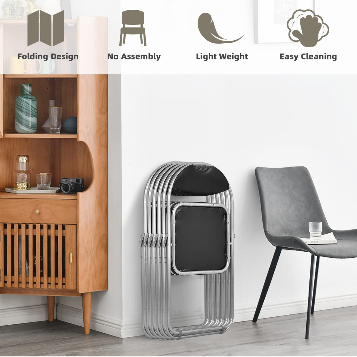 Giantex 6-Pack Folding Chairs Set - Waiting Room Chairs with Padded Seats and Carrying Handle for Desks Home Office Steel Guest Reception Party Poker Stackable Conference Chairs Pack of 6 Giantex