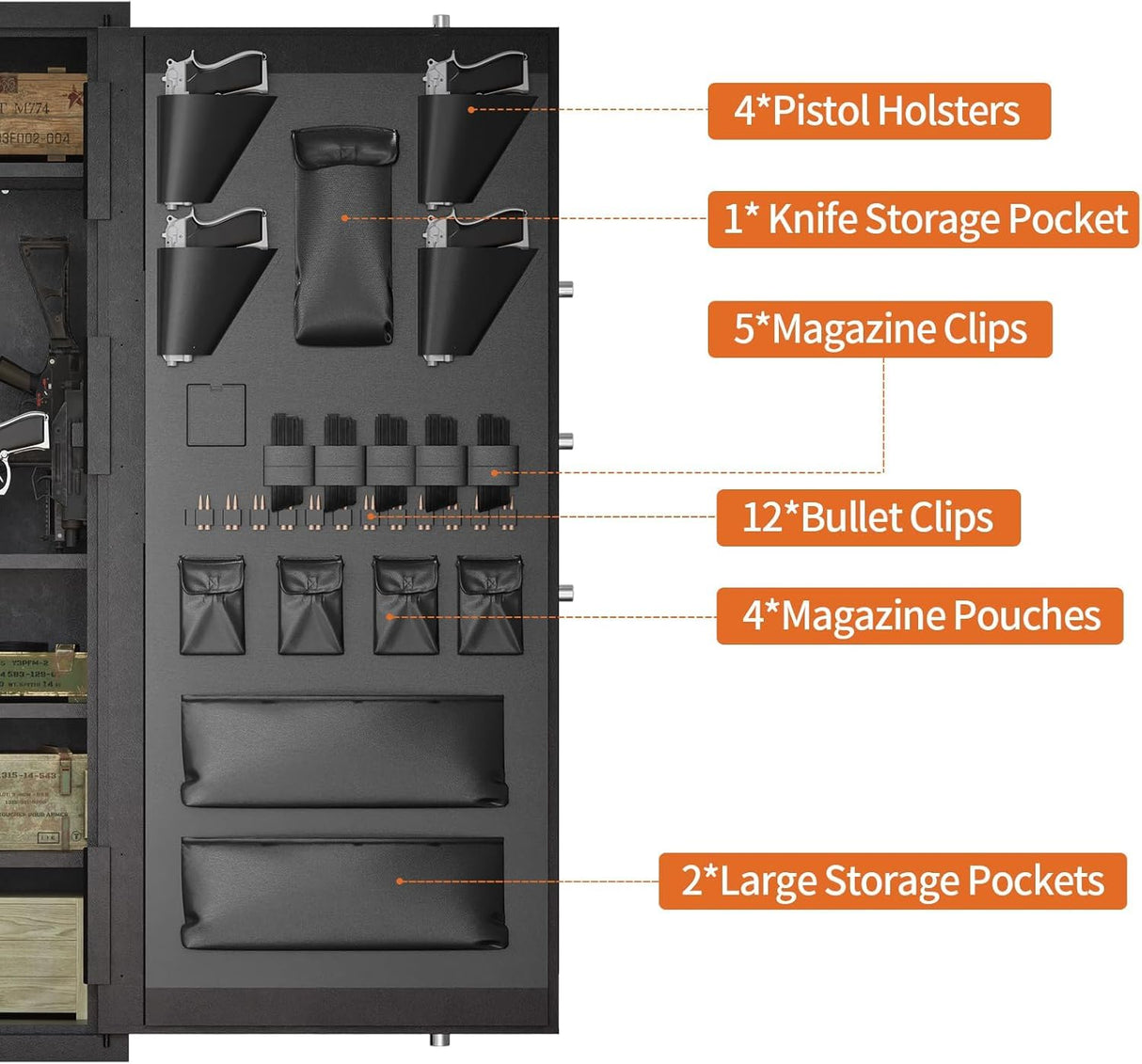Large Rifle Safe, 30-40 Gun Safe for Rifle and Shotgun/Rifle Pistol Rack/Storage Pocket/Removable Shelf/Silent Mode/External Battery/LED/Key,180° Open Door Panel Organizer Unassembled Gun Safe TTSITG