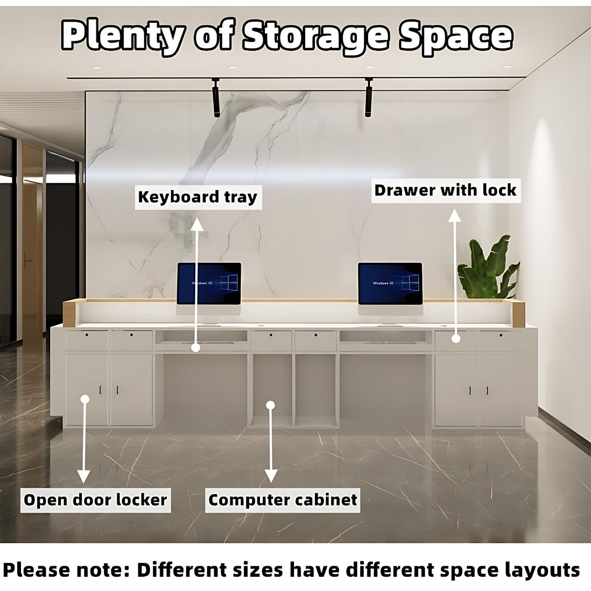 ZGNBSD Reception Desk - Modern Front Desk with Hidden LED Lighting, Customizable Logo, No Assembly Required, Ideal Checkout Counter, Stylish Retail Counter for Professional Spaces (White A, 84") ZGNBSD