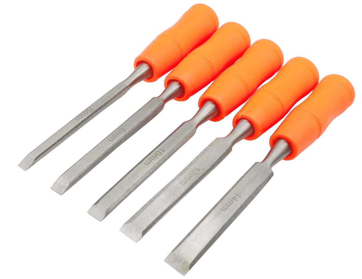 LBY 5 Sizes Wood Chisel Set, 6/8/10/12/14mm(.24''/.31''/.39''/.47'') Woodworking and Carving Chisels Assortment Kit LBY