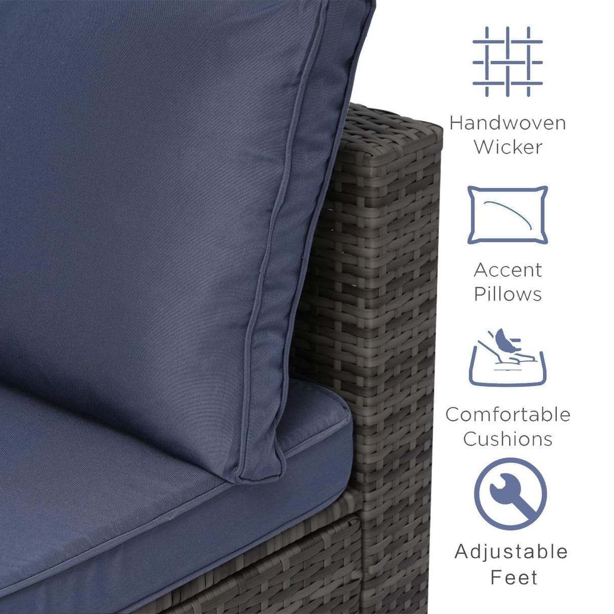 XTWEEX 7-Piece Outdoor Sectional Sofa Set, Wicker Patio Furniture with Navy Blue Cushions for Your Villa, Balcony, Porch, Backyard, Gray Rattan XTWEEX