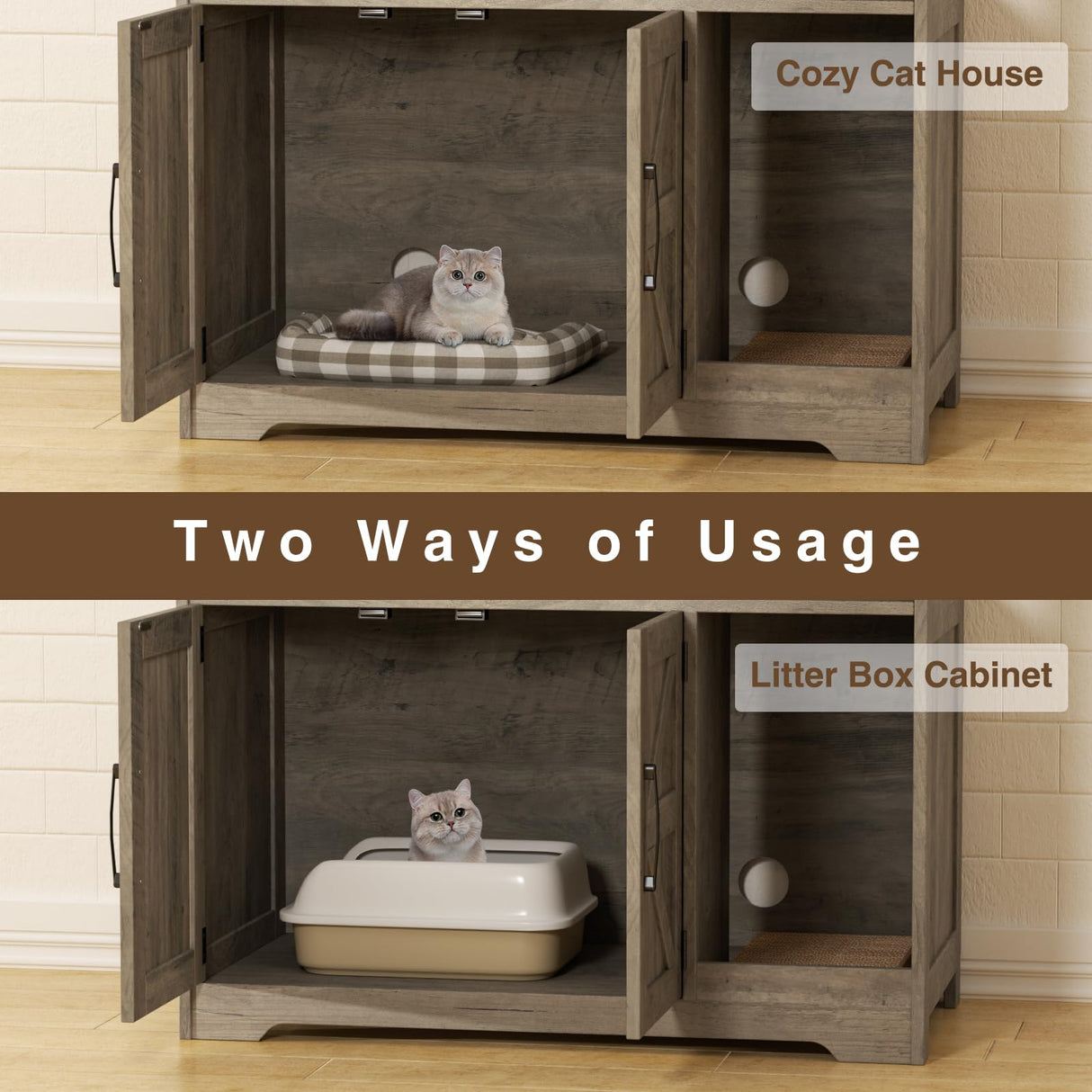 Halitaa Cat Litter Box Enclosure,Hidden Litter Box Furniture Cat Washroom with Cat Scratch Pad,Farmhouse Indoor Cat House End Table,Grey Halitaa