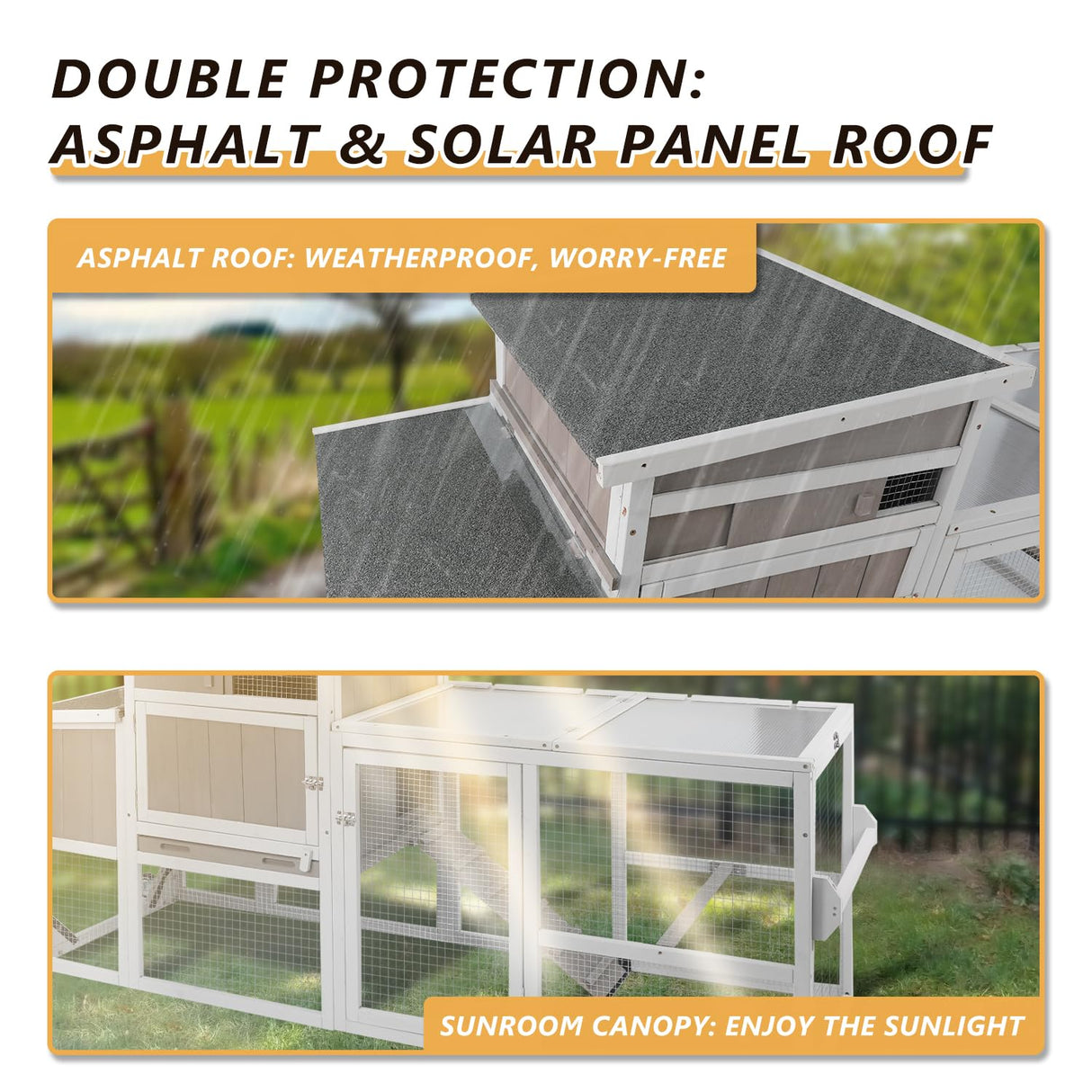 Magazoopet 79“L Chicken Coop and Run, 2 Story Backyard Hen House with Nesting Box, Poultry Cage for 1-3 Chickens Ducks Rabbits with Removable Tray, Ramp and UV-Resistant Roof Panel Magazoopet