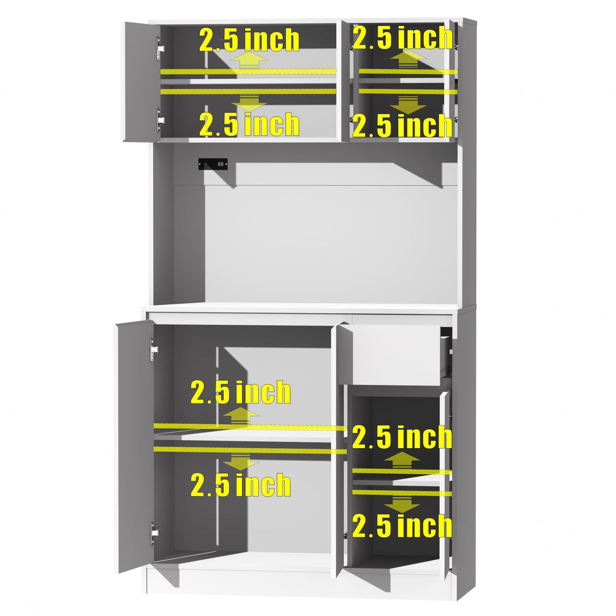 holzart 71" Tall White Kitchen Pantry Cabinet, Kitchen Pantry Storage Cabinet with Power Outlet, Freestanding Kitchen Hutch with countertop holzart