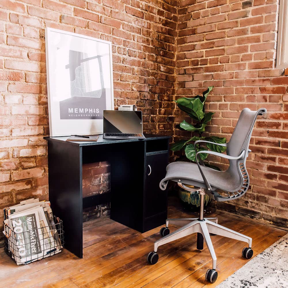 OneSpace Madison Cabinet Computer Desk, Writing Desk with Storage and Drawer, Black OneSpace