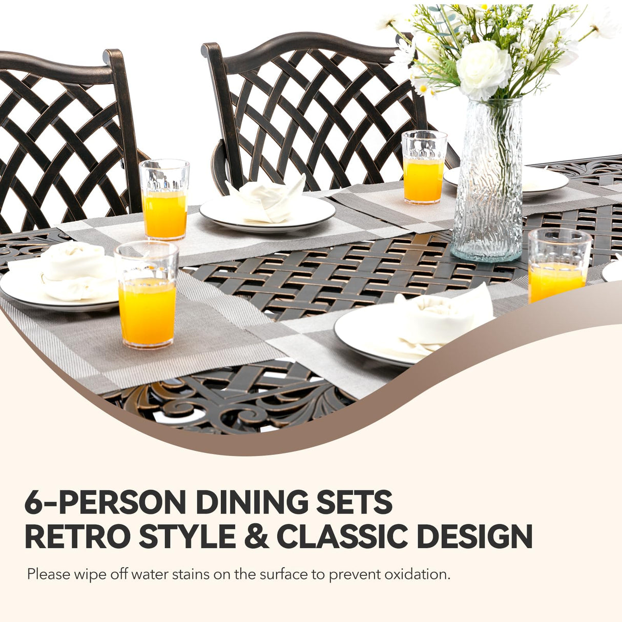 Attliasalon Outdoor Dining Set Cast Aluminum Retro Patio Dining Set with Thicker Cushion and Umbrella Hole for Patio Deck (Bronze Stackable Chair(Lattice), 7 Pcs(59" Rectangular Table)) Attliasalon